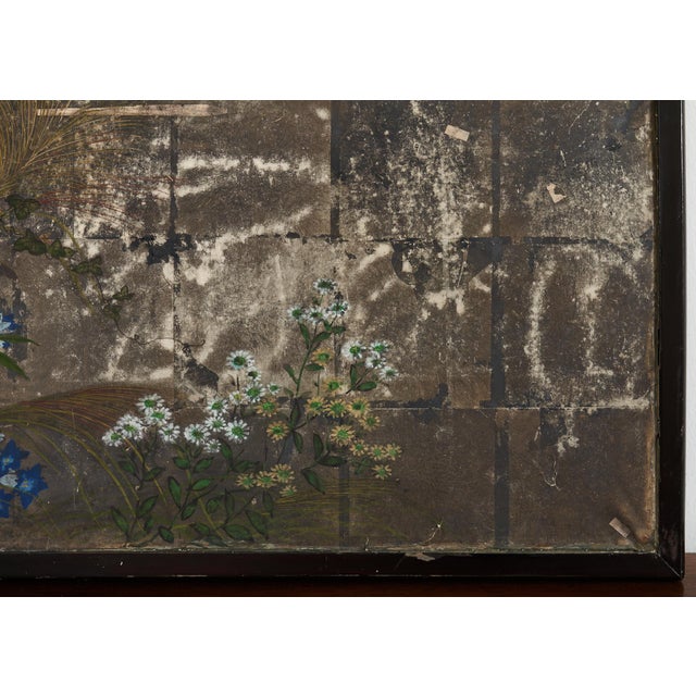 Japanese Meiji Two Panel Screen Flowering Autumn Plants For Sale - Image 9 of 12