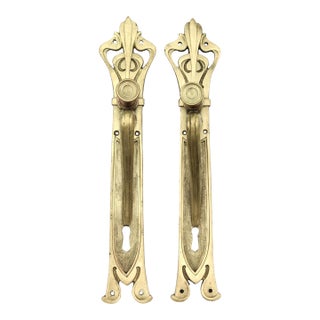 Pair of Antique 12.5 In. Art Nouveau Bronze Door Pulls For Sale
