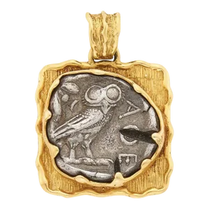 Antique Gold Brushed Tetradrachm Greek Coin Pendant Circa 400-413 BC