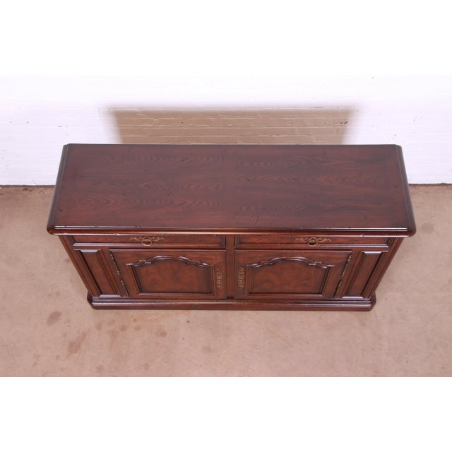 Brown Henredon French Provincial Carved Oak Sideboard or Bar Cabinet, Circa 1970s For Sale - Image 8 of 12