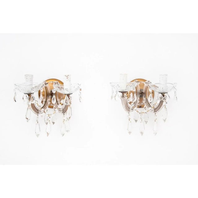 Metal Crystal Sconces, France, 1950s, Set of 2 For Sale - Image 7 of 7