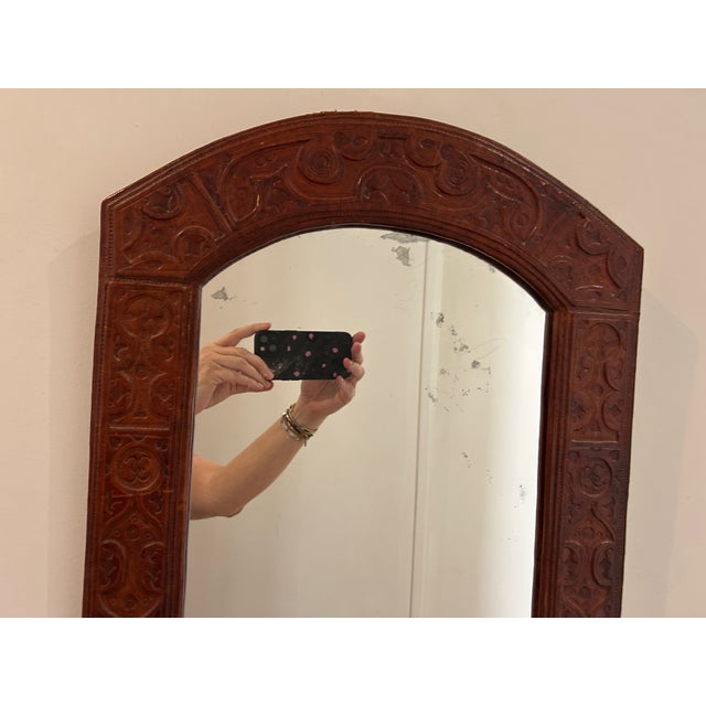1970s Embossed Leather Mirror, 1970 For Sale - Image 5 of 10