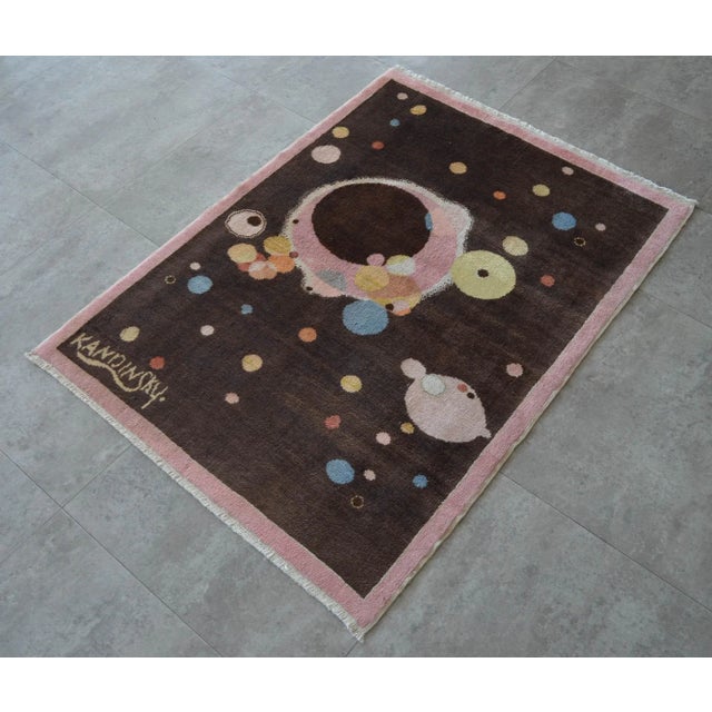 Kandinsky - Several Circles - Inspired Hand Knotted Area Rug One of a Kind Small Rug- 2′7″ × 3′8″ For Sale - Image 4 of 12