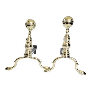 Antique Period American Brass Fireplace Andirons, Circa 1820 For Sale