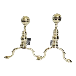 Antique Period American Brass Fireplace Andirons, Circa 1820