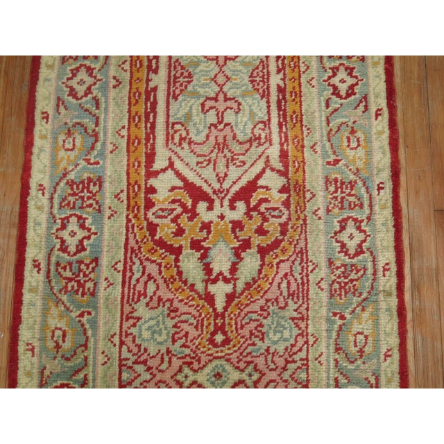 Contemporary Pink Field Red Green Accent Formal Full Pile Antique Turkish Oushak Runner For Sale - Image 3 of 6