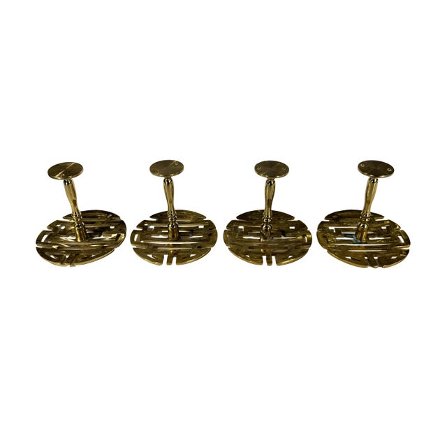 Vintage Brass Chinese Shou Longevity Curtain Tieback Posts Two Pairs - Set of Four For Sale - Image 4 of 6