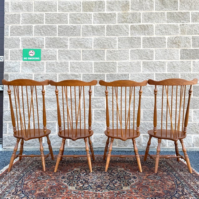 1990s 1990s Keller Furniture Traditional Solid Oak Nantucket Windsor Dining Chairs - Set of 6 For Sale - Image 5 of 16