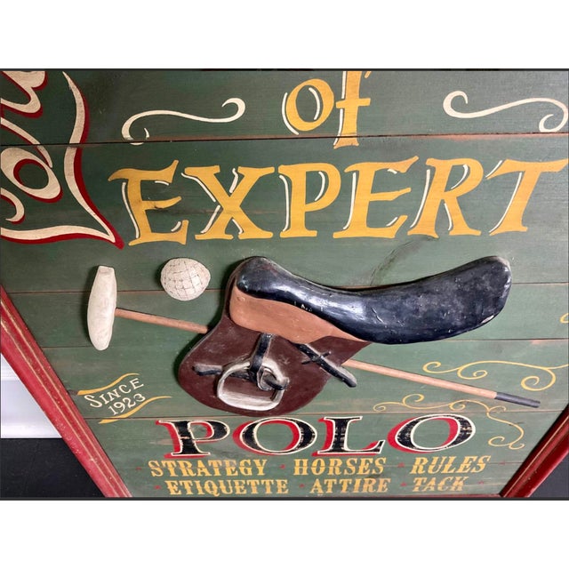 Red Vintage 1960s Hand Painted "School of Expert Polo" Trade Sign For Sale - Image 8 of 16