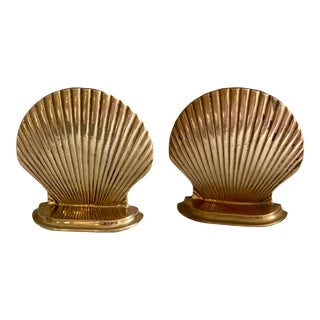 Vintage Brass Shell Bookends- a Pair For Sale