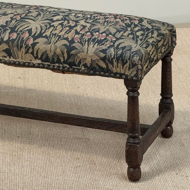Dark Green Antique Renaissance Revival Floral Needlepoint Tapestry Bench For Sale - Image 8 of 18