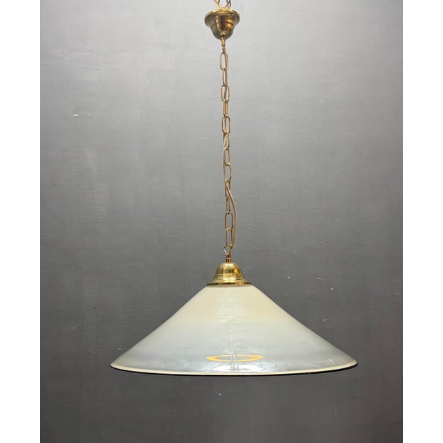 Mid-Century Modern Mid-Century White Murano Glass Pendant Light with Black Rim, Italy, 1970s For Sale - Image 3 of 14