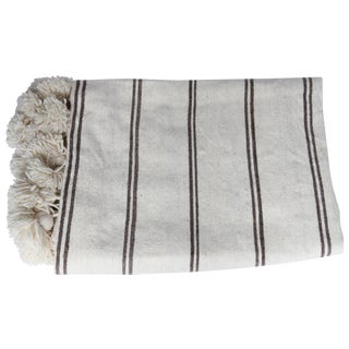 Off-White & Brown Moroccan Pom Pom Blanket For Sale