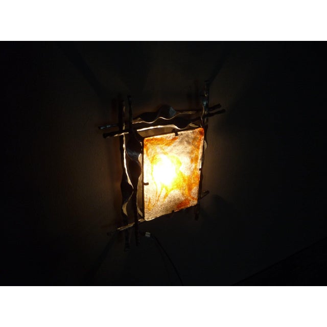 Metal Large Brutalist Wrought Iron Wall Lamp attributed to Tom Ahlström, 1960s For Sale - Image 7 of 13