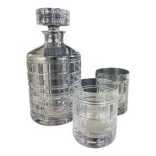 Ralph Lauren Hudson Plaid Cut Crystal Decanter Gift Box. For Sale
