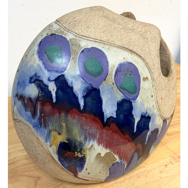 Monumental Footed Raku Sphere Vase by Ken Pick, American Studio Pottery For Sale - Image 9 of 14