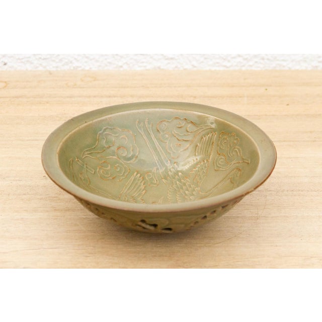 19th Century Antique Dragon Engraved Yaozhou Celadon Bowl For Sale - Image 5 of 8
