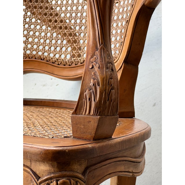 Pair of 1960s French Wood and Cane Arm Chairs Louis XV Style by Marie Albert For Sale - Image 17 of 18