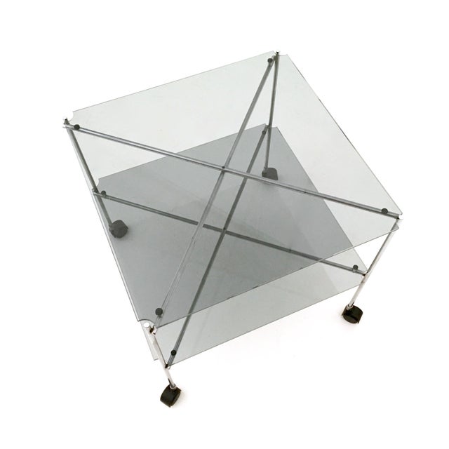 Metal Vintage Glass Biplano Serving Carts attributed to Bruno Munari for Robots, 1972, Set of 2 For Sale - Image 7 of 8