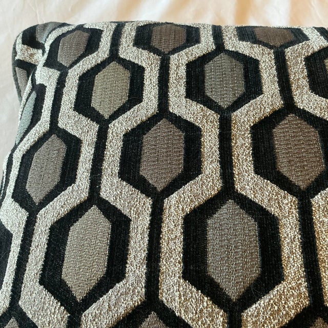 1980s Abstract Boho Chic Geometric Gray & Black Chenille Tapestry Style Pillows - Set of 3. For Sale - Image 6 of 10