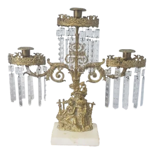 Circa 1840s Cornelius and Co. Cast Brass & Marble 3-Arm Girandole Candelabras