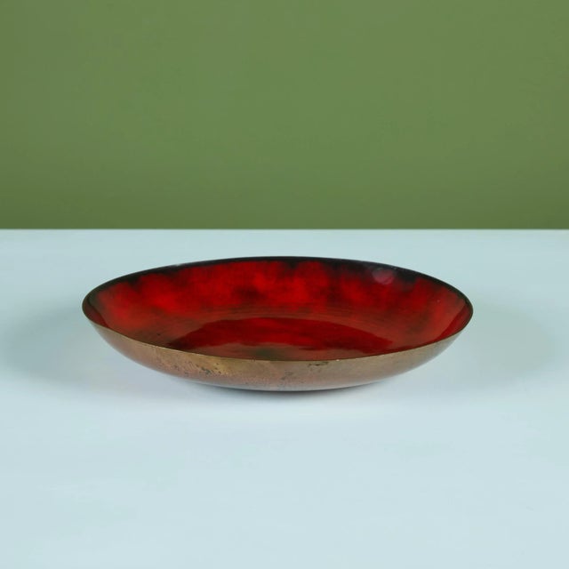 Metal Jade Snow Wong Red Enamel Copper Plate For Sale - Image 7 of 9