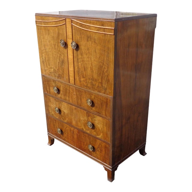 Antique Burl Walnut Dresser, Armoire or Linen Cabinet For Sale