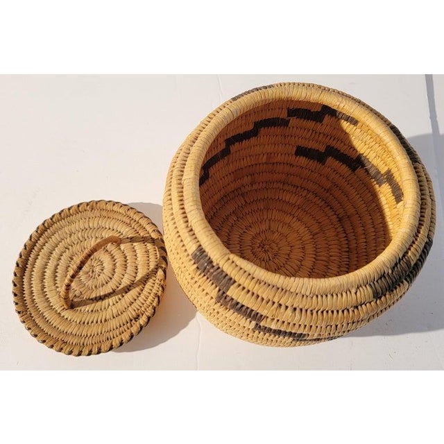 Mid 20th Century 20th C Small Hand Made Lidded Basket With Handle For Sale - Image 5 of 6
