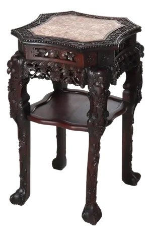 Antique Chinese Floral & Figural Carved Rosewood Rouge Marble Top Stand C1920