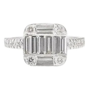 1 Carat Diamond Cluster Engagement Ring for Women in 18k Solid White Gold Size 7 For Sale