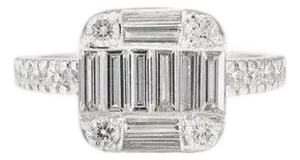 1 Carat Diamond Cluster Engagement Ring for Women in 18k Solid White Gold Size 7