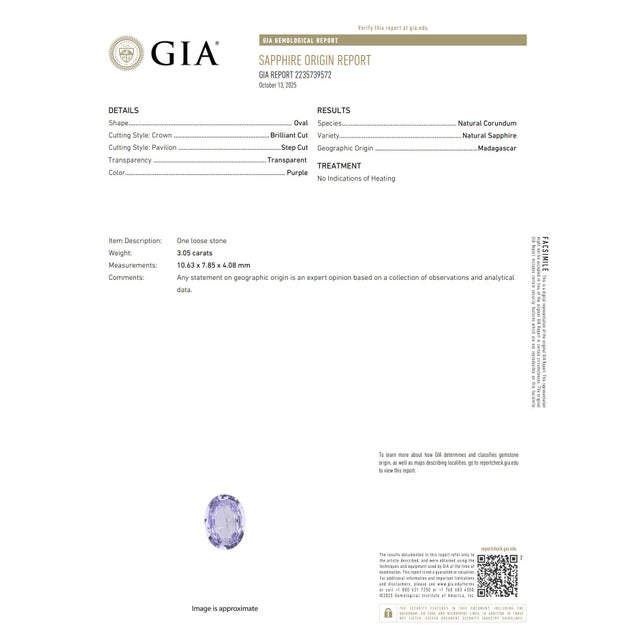 Metal Mid 20th Century Gia 3.05 Carat No Heat Purple Sapphire Diamond Ring, Size 7 For Sale - Image 7 of 7