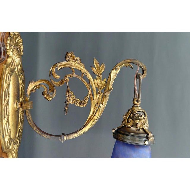 Louis XV Wall Sconces in Walnut Bases and Glass Tulips, 1890s, Set of 2 For Sale - Image 15 of 18