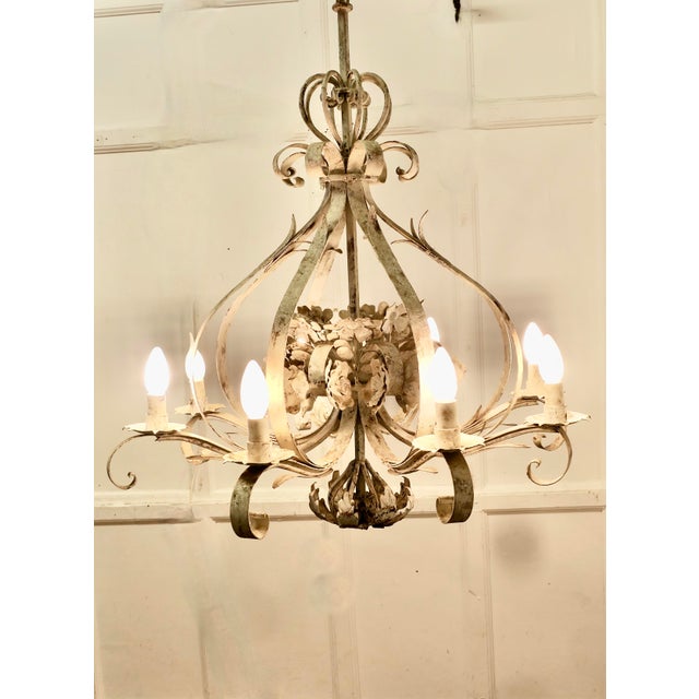 Large Italian 8-Branch Open Ceiling Chandelier in Distressed White, 1970s For Sale - Image 4 of 11