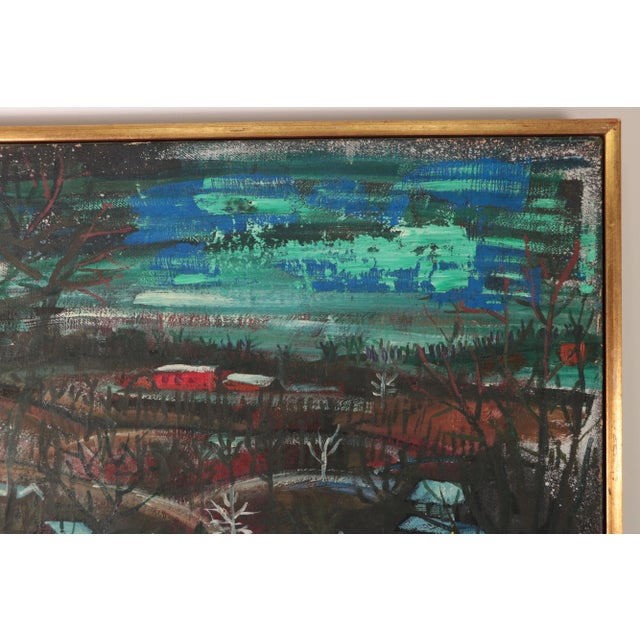 Country Snow Original Mid Century Naive Painting For Sale - Image 4 of 10