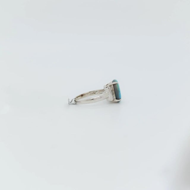 Black Opal Oval and White Diamond Cocktail Ring in Platinum, size 5.5 For Sale - Image 4 of 6