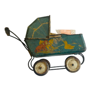 Antique Marklin Toy Doll Carriage With Porcelain Baby Doll