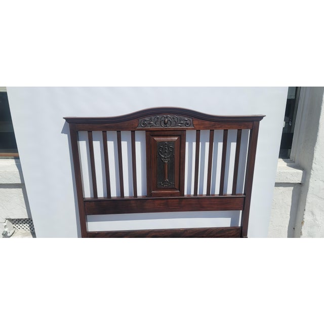 Victorian Antique Walnut Victorian Full Bed Nice Hand Carving 54 X 75 With Rails For Sale - Image 3 of 5