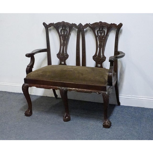 HENREDON FURNITURE Solid Mahogany Traditional Chippendale Style Settee 41" High 45" Wide 23" Deep Seat: 20" High Arms:...