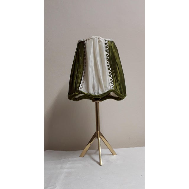 Minimalist Table Lamp with Brass Foot and Handmade Fabric Shade, 1970s For Sale - Image 4 of 8