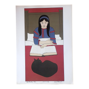 Vintage Signed/Titled Will Barnet Lithograph - "Child Reading-Red"