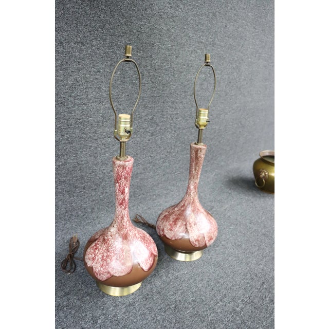 Mid Century Paint Decorated Ceramic Lamps Total height 31" without harp 24"