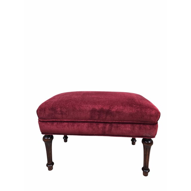 Late 19th Century French Napoleon III Button-Tufted Lounge Chair & Ottoman in Original Red Velvet For Sale - Image 11 of 12
