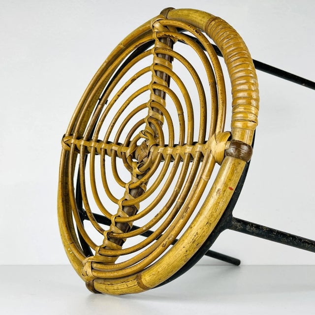 Beige Vintage Bamboo Metal Stool, Italy, 1950s For Sale - Image 8 of 12