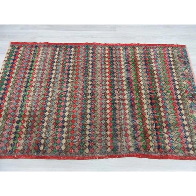 Vintage hand-knotted colorful Turkish art deco rug For Sale - Image 4 of 6