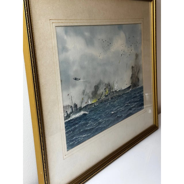 1960s 1960s Eric Tufnell Battleship Yamato Naval Battle Watercolor With Provenance For Sale - Image 5 of 12