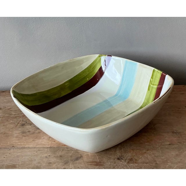 Mediterranean Vintage Boho Italian Vietri Glazed Ceramic Serving Bowl For Sale - Image 3 of 5