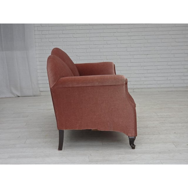 Vintage Danish Two-Seater Sofa in Salmon Pink Furniture Velour, 1950s For Sale - Image 9 of 18