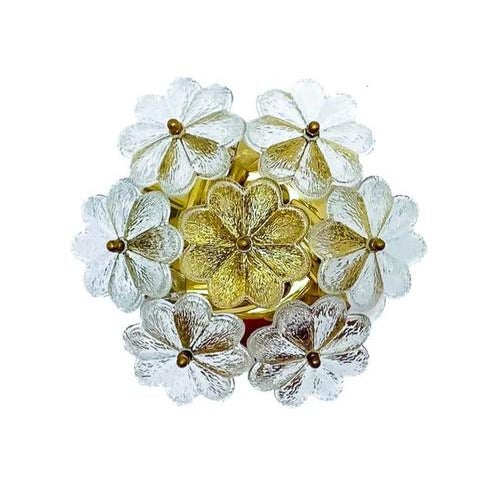 Floral Flush Mounts with Murano Glass Flowers by Ernst Palme for Palwa, Germany, 1970s, Set of 2 For Sale - Image 4 of 8