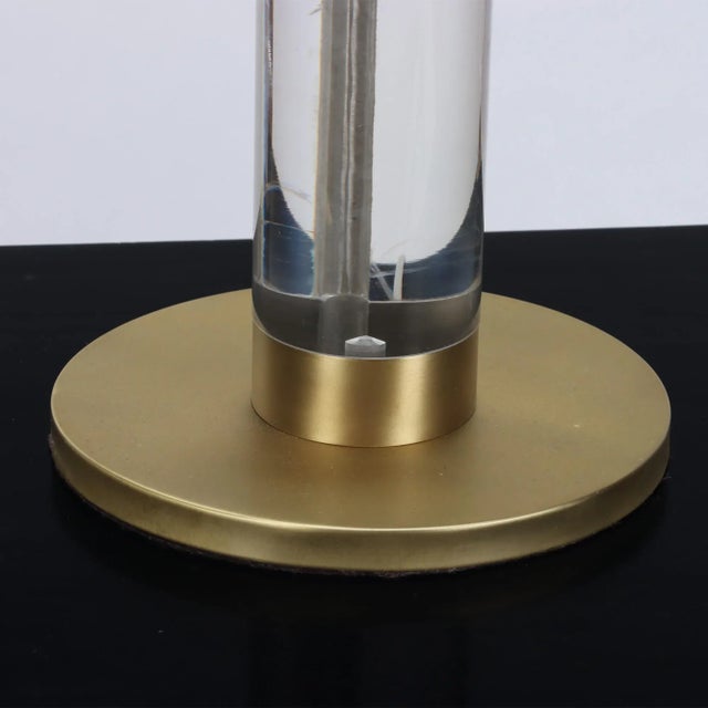 Brass A Pair of 1950s Lucite and Brass Column Table Lamps For Sale - Image 8 of 11
